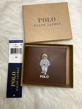 Polo Ralph Lauren Brown Bear Leather Billfold Wallet New With Box
